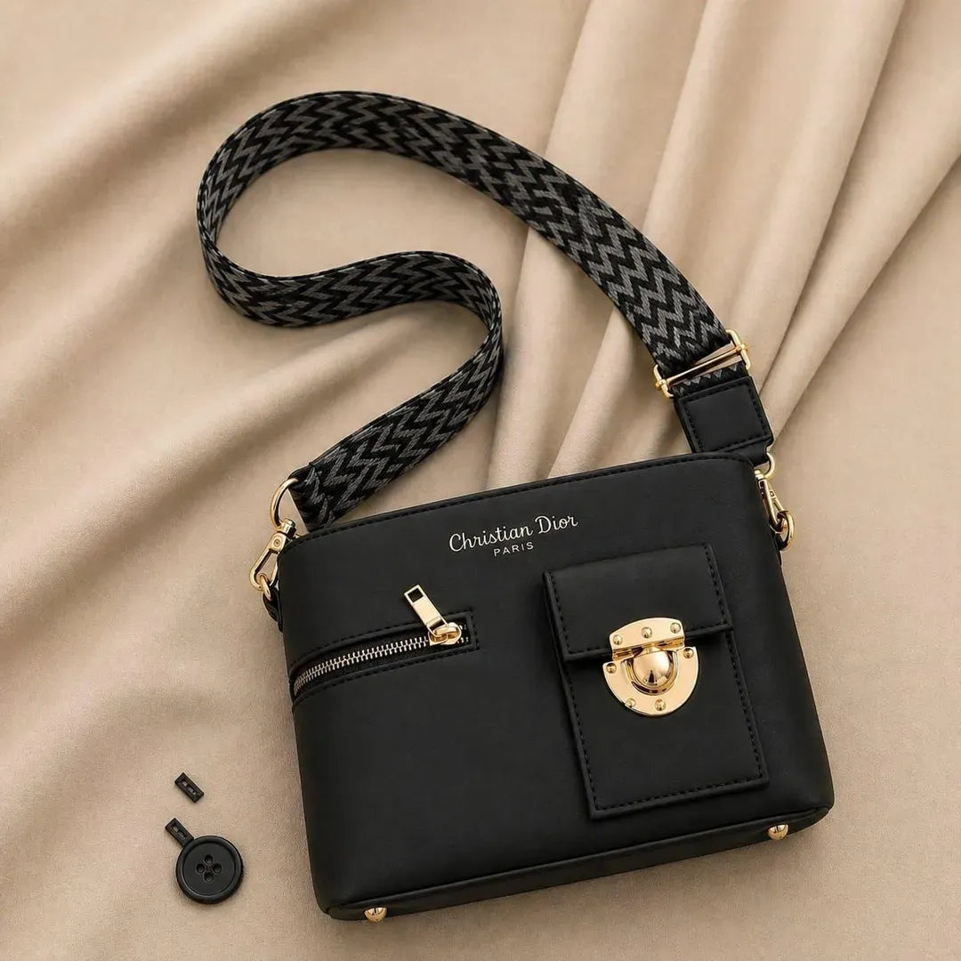 Black Leather Shoulder Bag for Women 3cm Casual Stylish