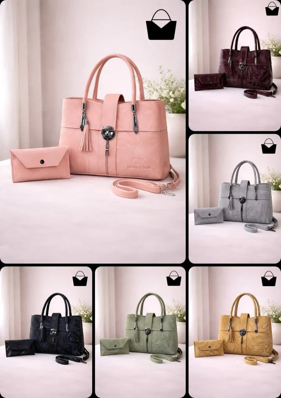 Grey Leather 2-Piece Women's Handbag Set
