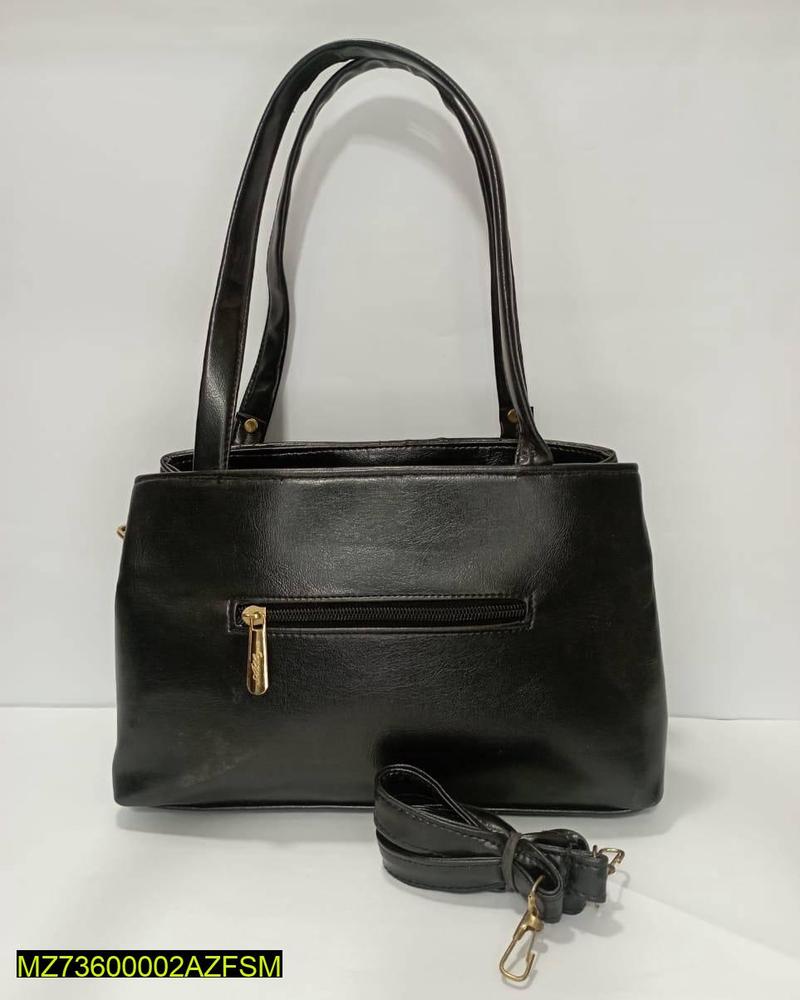 Black PU Leather Shoulder Bag with Gold Zipper & Detachable Strap