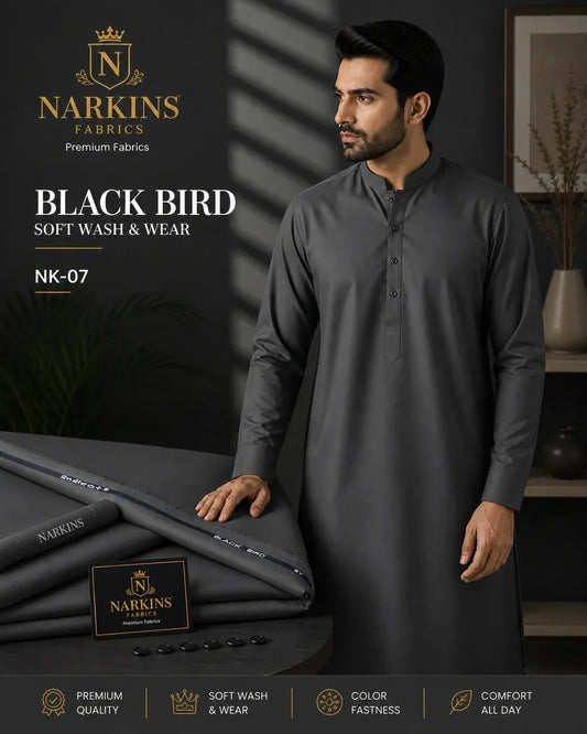 Men's Grey Wash & Wear Plain Suit Black Bird