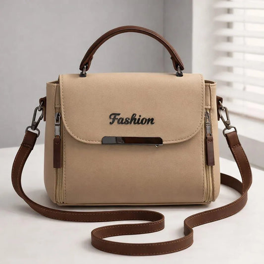 Beige Leather Crossbody Bag for Girls 8x11 Inches
