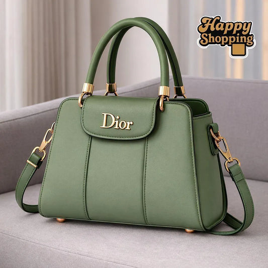Green Leather Shoulder Bag for Women 9x12 Inches
