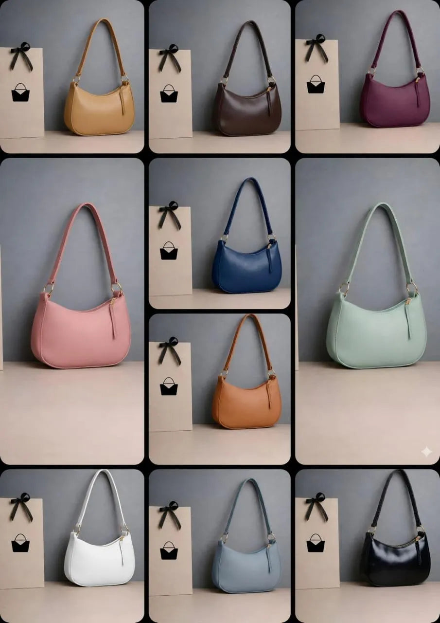 Women's Leather Shoulder Bag Black Blue Maroon Pink Beige 9x11"