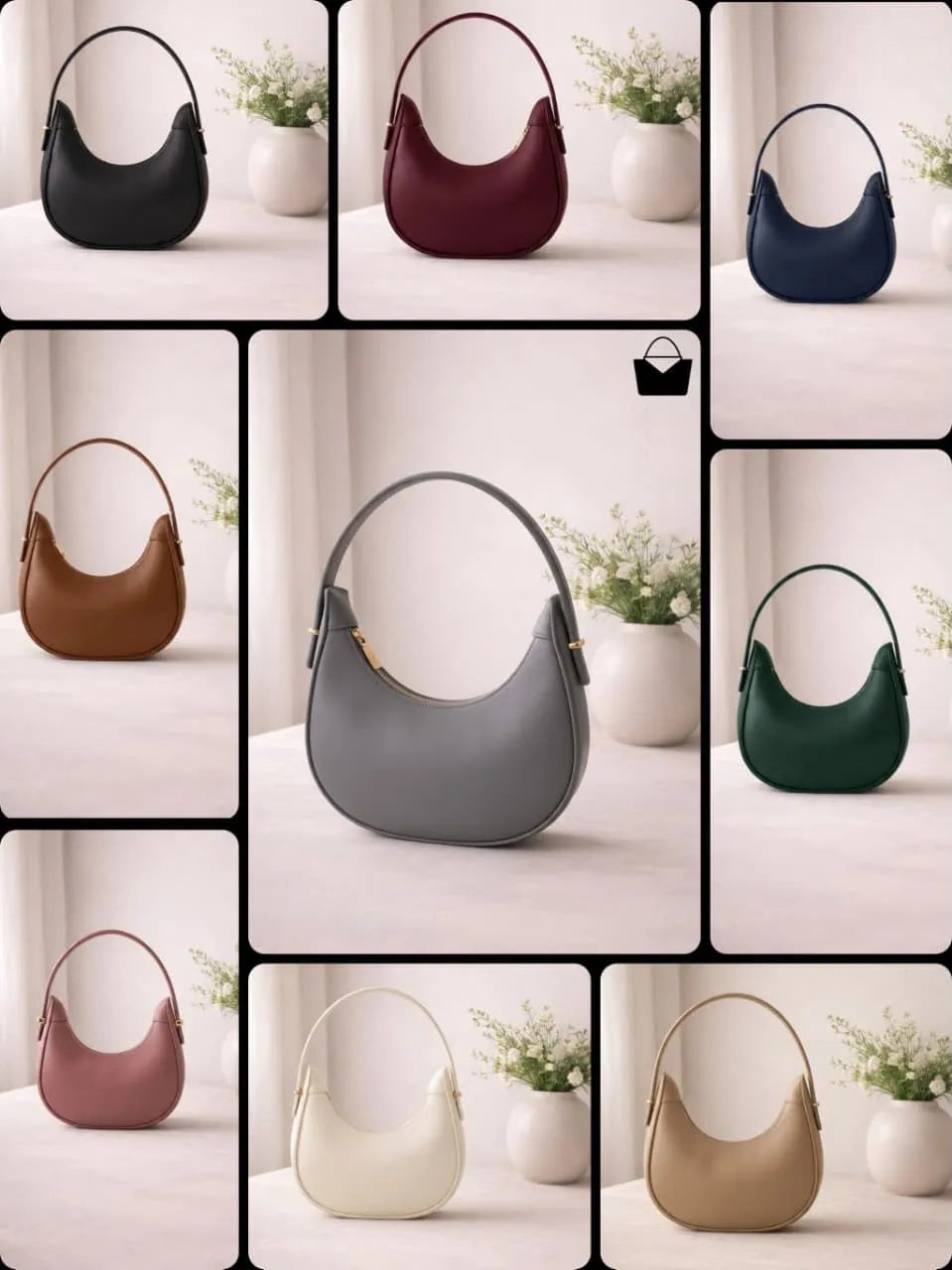 Women's Leather Shoulder Bag Black Blue Maroon Pink Beige 9x11"