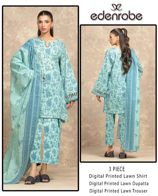 Digital Print Lawn 3Pc Set for Women (Blue)