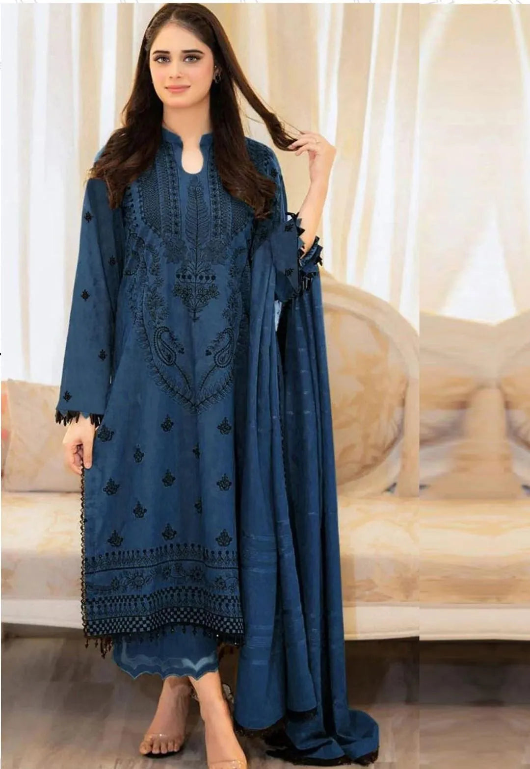 3 Pcs Unstitched Embroidered Suit