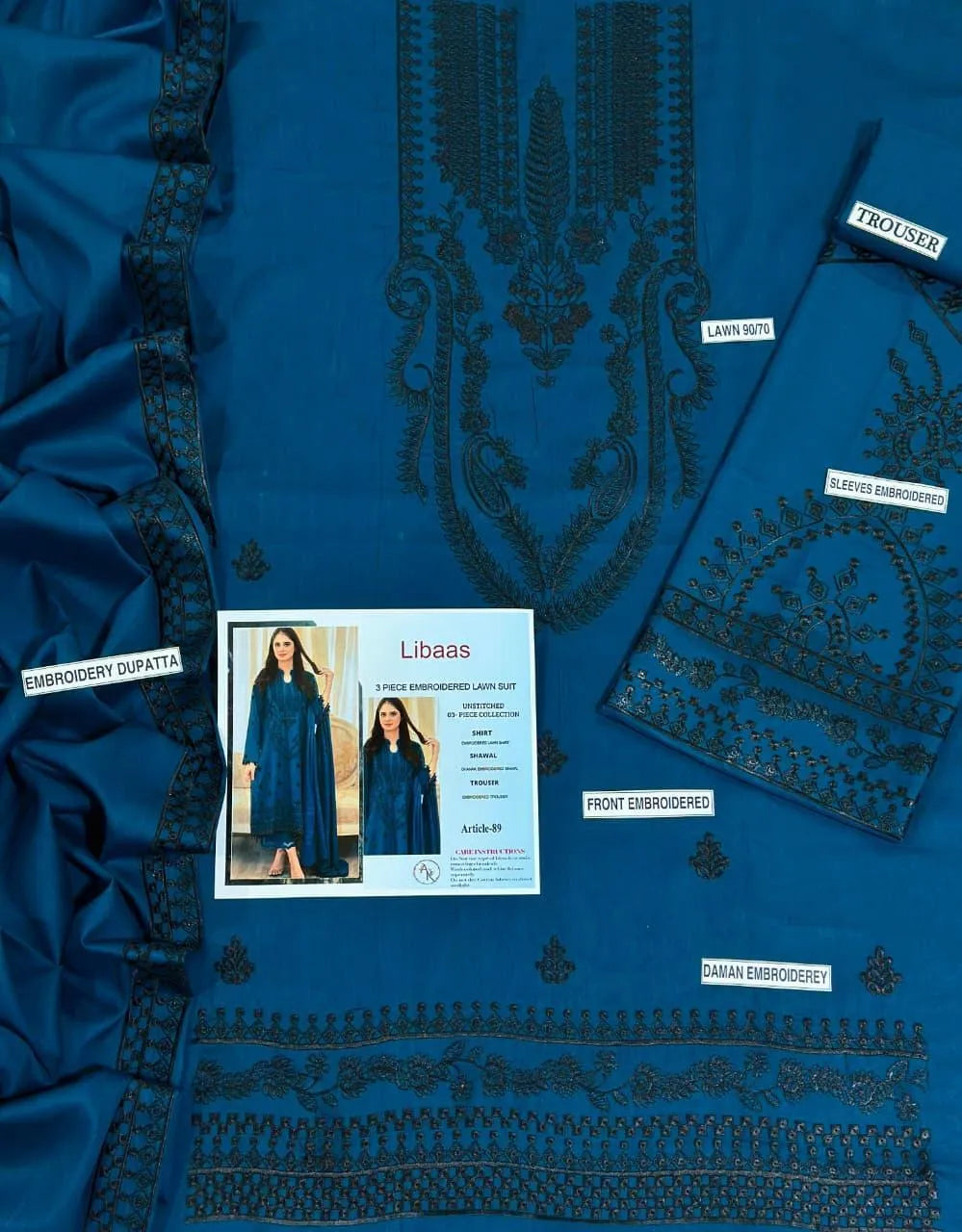 3 Pcs Unstitched Embroidered Suit