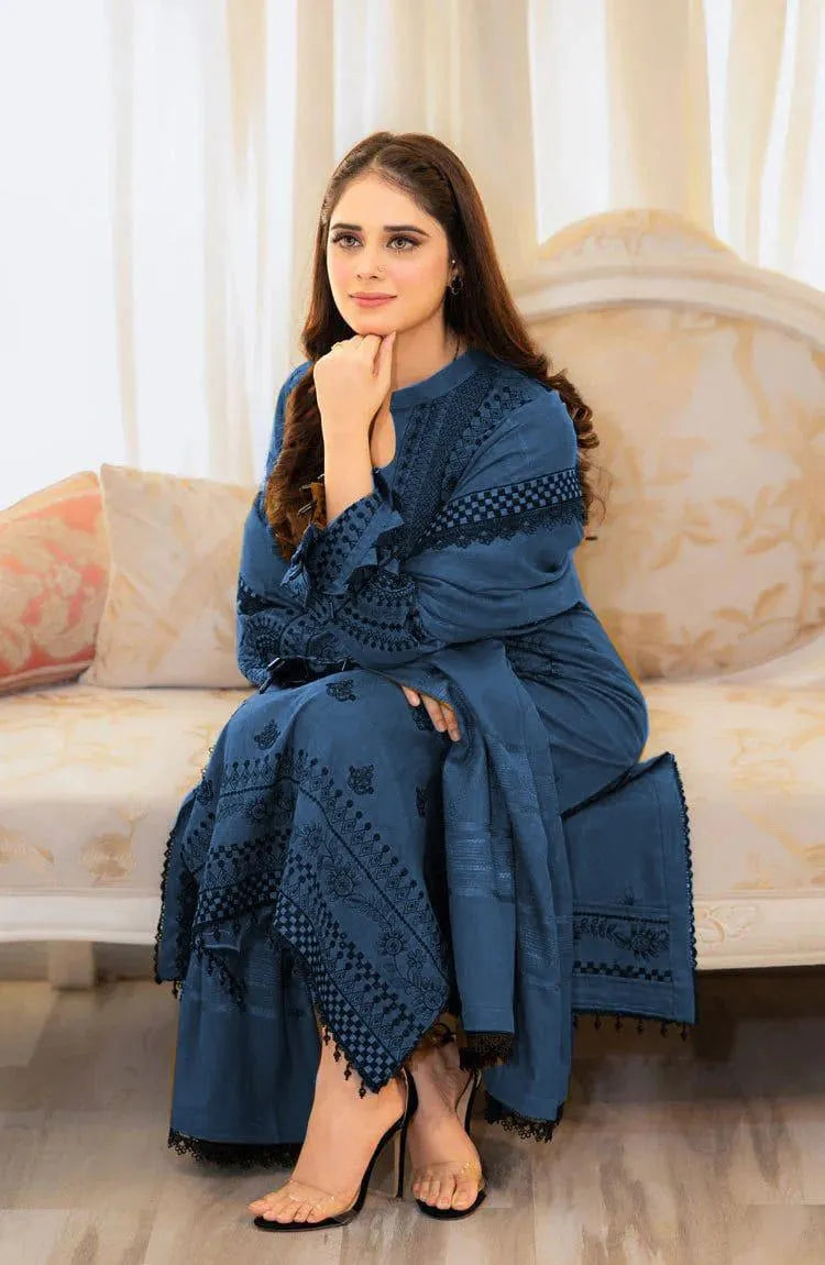 3 Pcs Unstitched Embroidered Suit