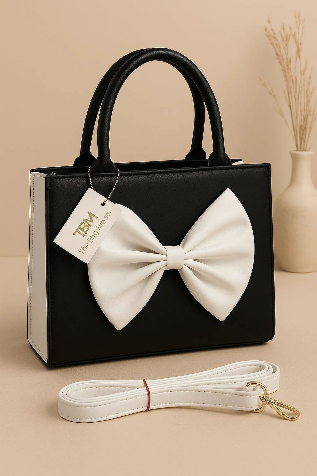 Women's Green Leather Bow Handbag with Adjustable Belt