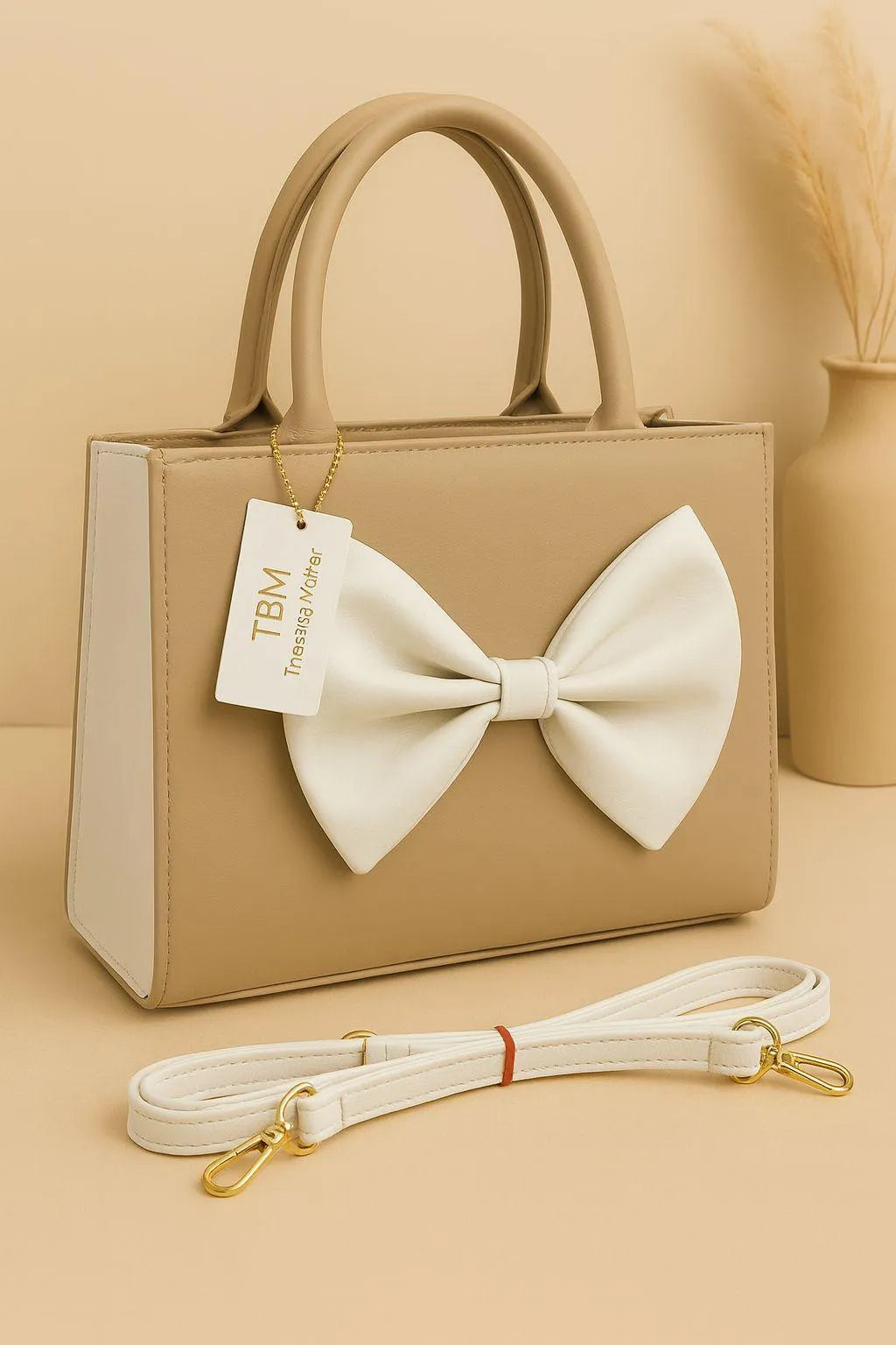 Women's Green Leather Bow Handbag with Adjustable Belt