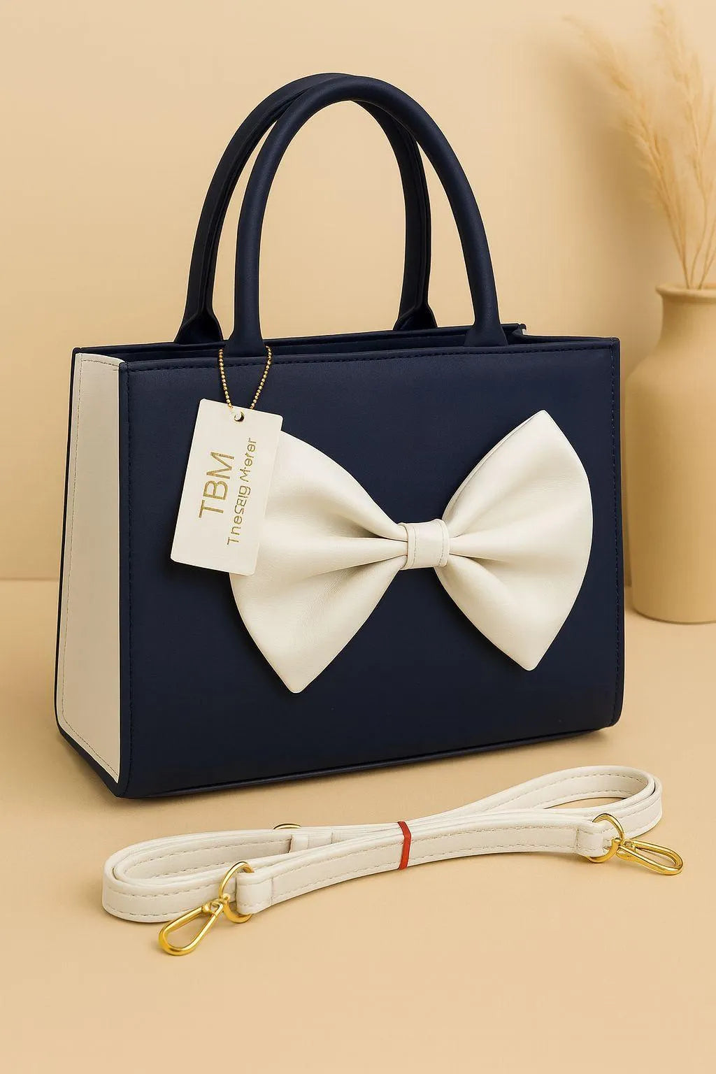 Women's Green Leather Bow Handbag with Adjustable Belt