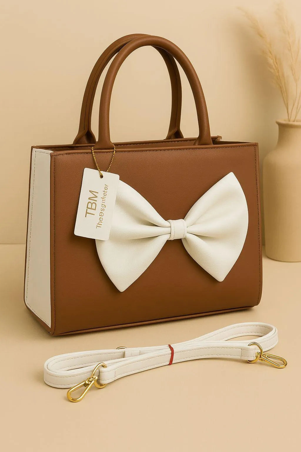 Women's Green Leather Bow Handbag with Adjustable Belt