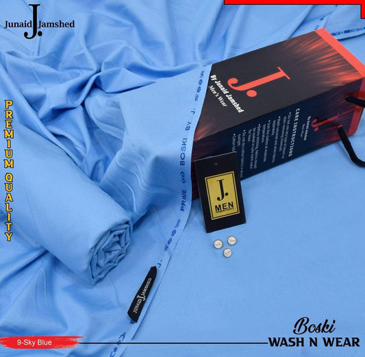 Men's Wash & Wear Sky Blue Suit Boski Junaid Jamshed