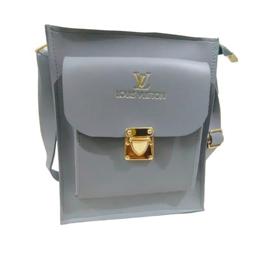 Grey PU Leather Crossbody Bag with Front Lock Closure