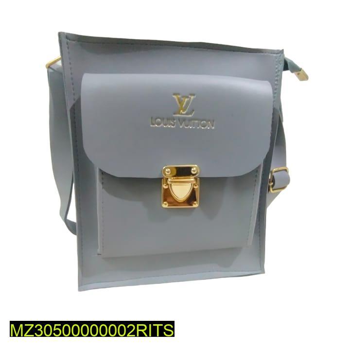 Grey PU Leather Crossbody Bag with Front Lock Closure