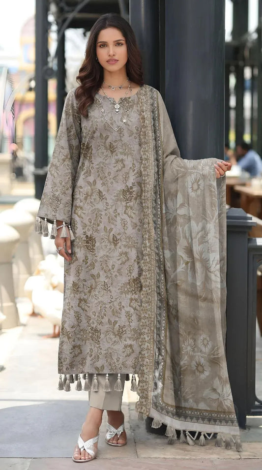 Embroidered Lawn 3Pcs Set  (Off White )