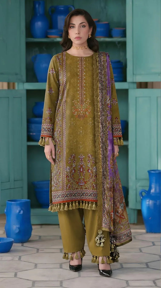 Embroidered Lawn 3Pcs Set (Green)
