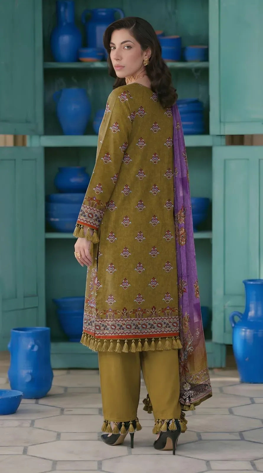 Embroidered Lawn 3Pcs Set (Green)