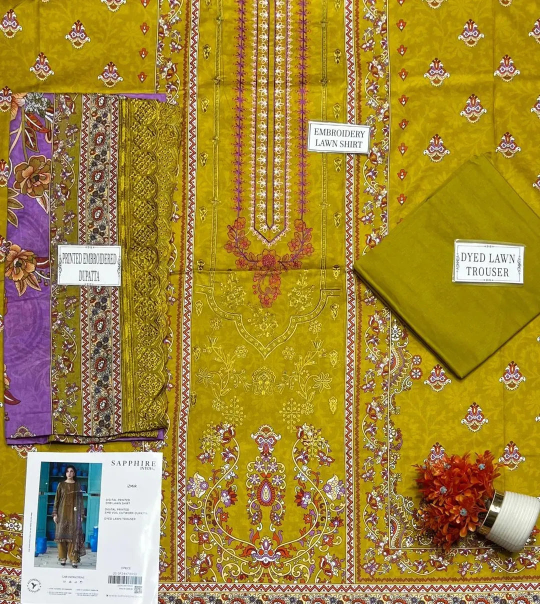 Embroidered Lawn 3Pcs Set (Green)