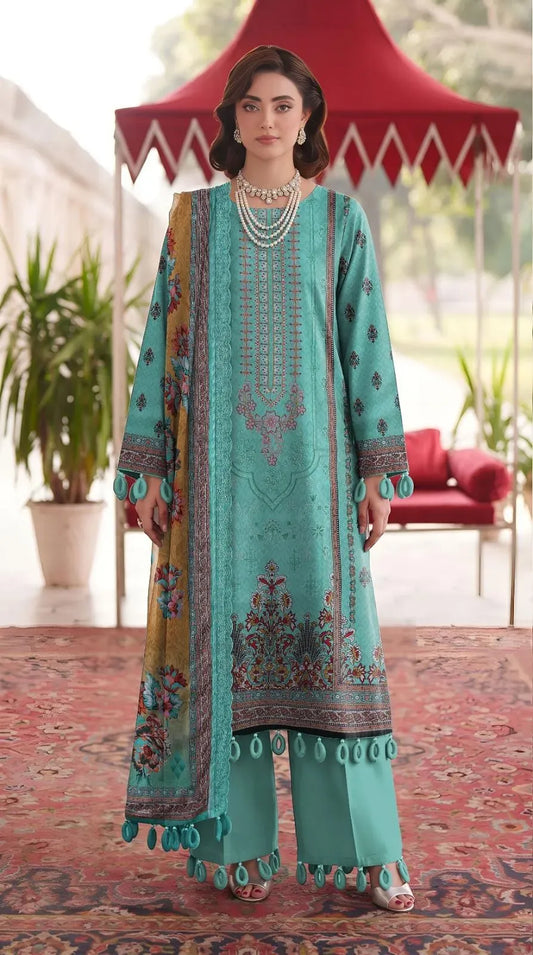 Embroidered Lawn 3Pcs Set (Sea Green)