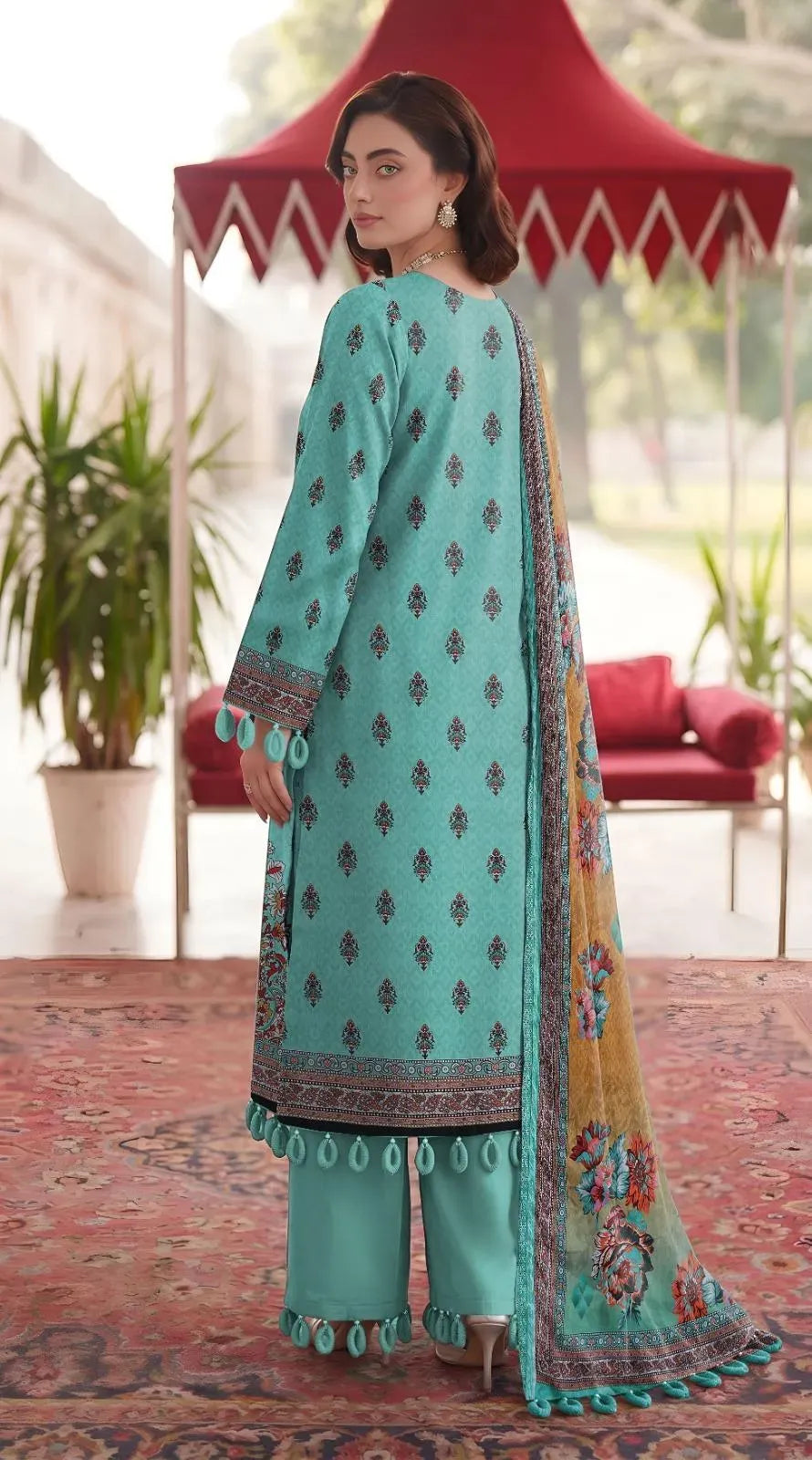Embroidered Lawn 3Pcs Set (Sea Green)