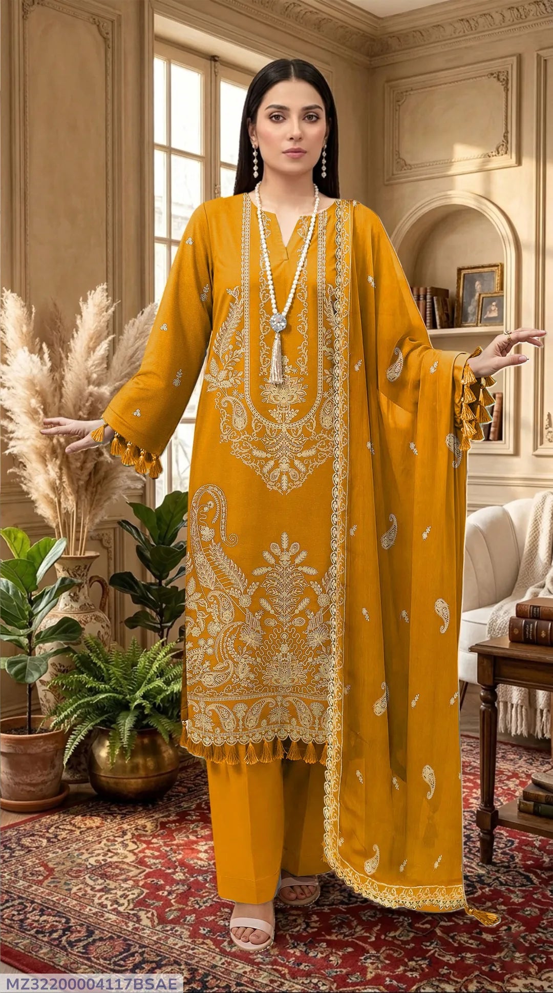 3 Pcs Women's Unstitched Embroidered Suit