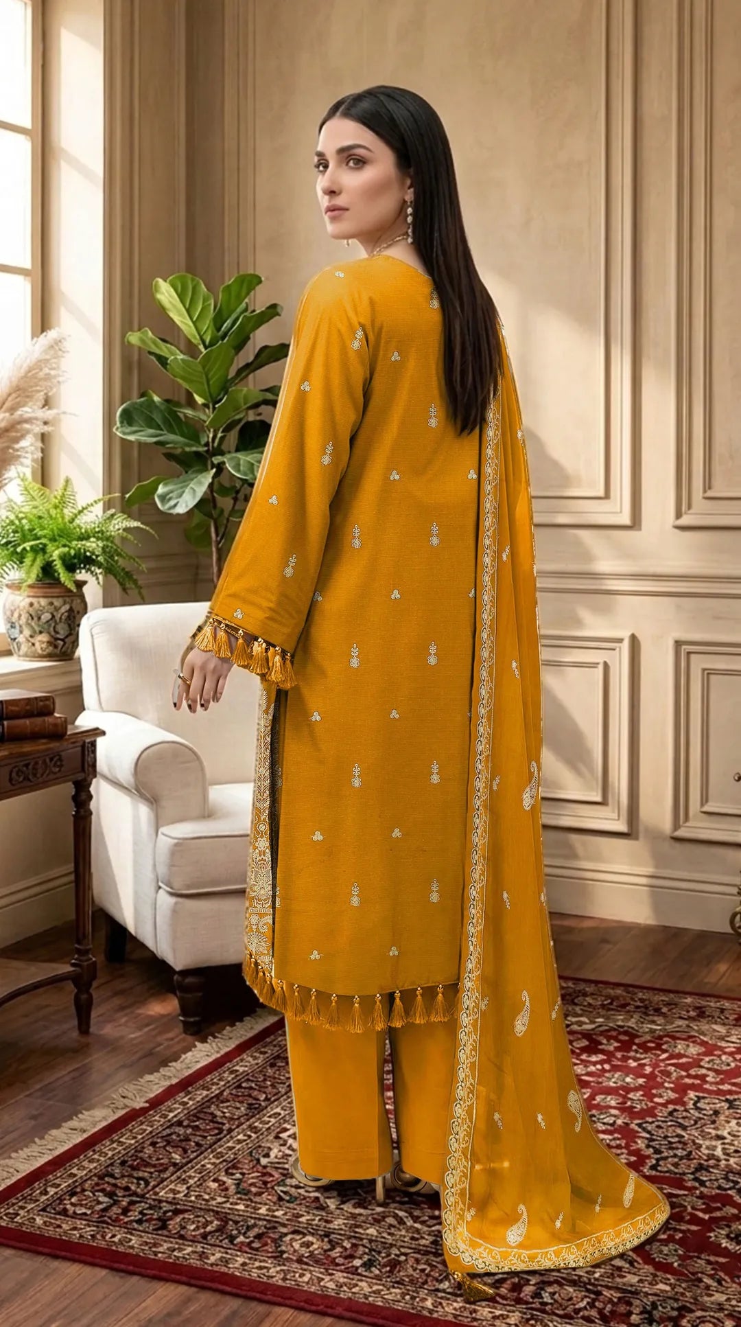 3 Pcs Women's Unstitched Embroidered Suit