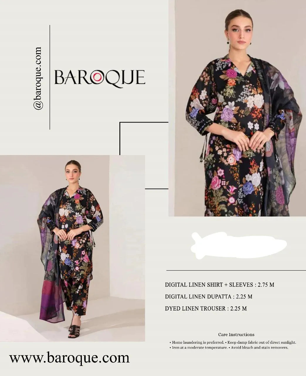 Baroque Digital Print Linen 3-Piece Suit Set