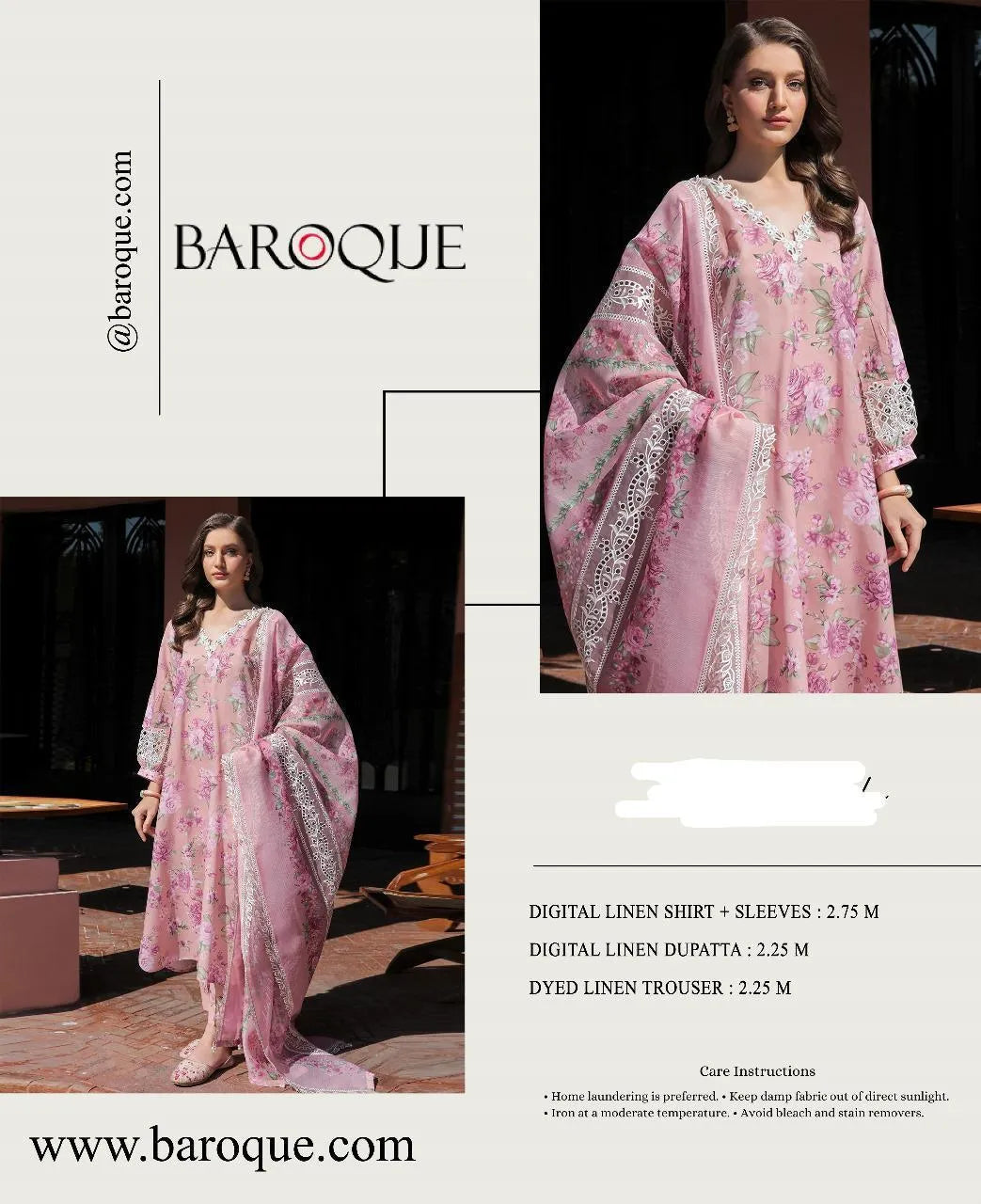 Baroque Digital Print Linen 3-Piece Suit Set