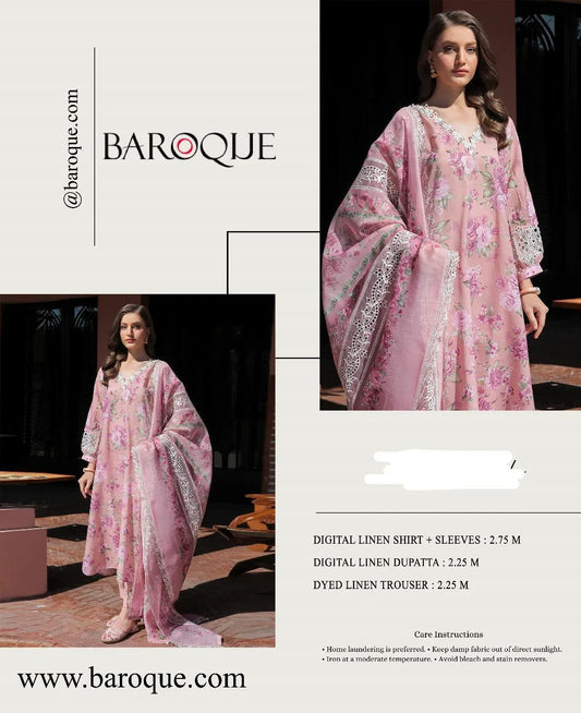 Baroque Digital Print Linen 3-Piece Suit Set