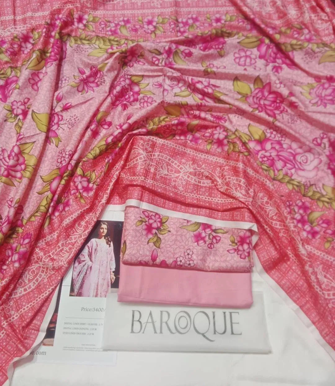 Baroque Digital Print Linen 3-Piece Suit Set