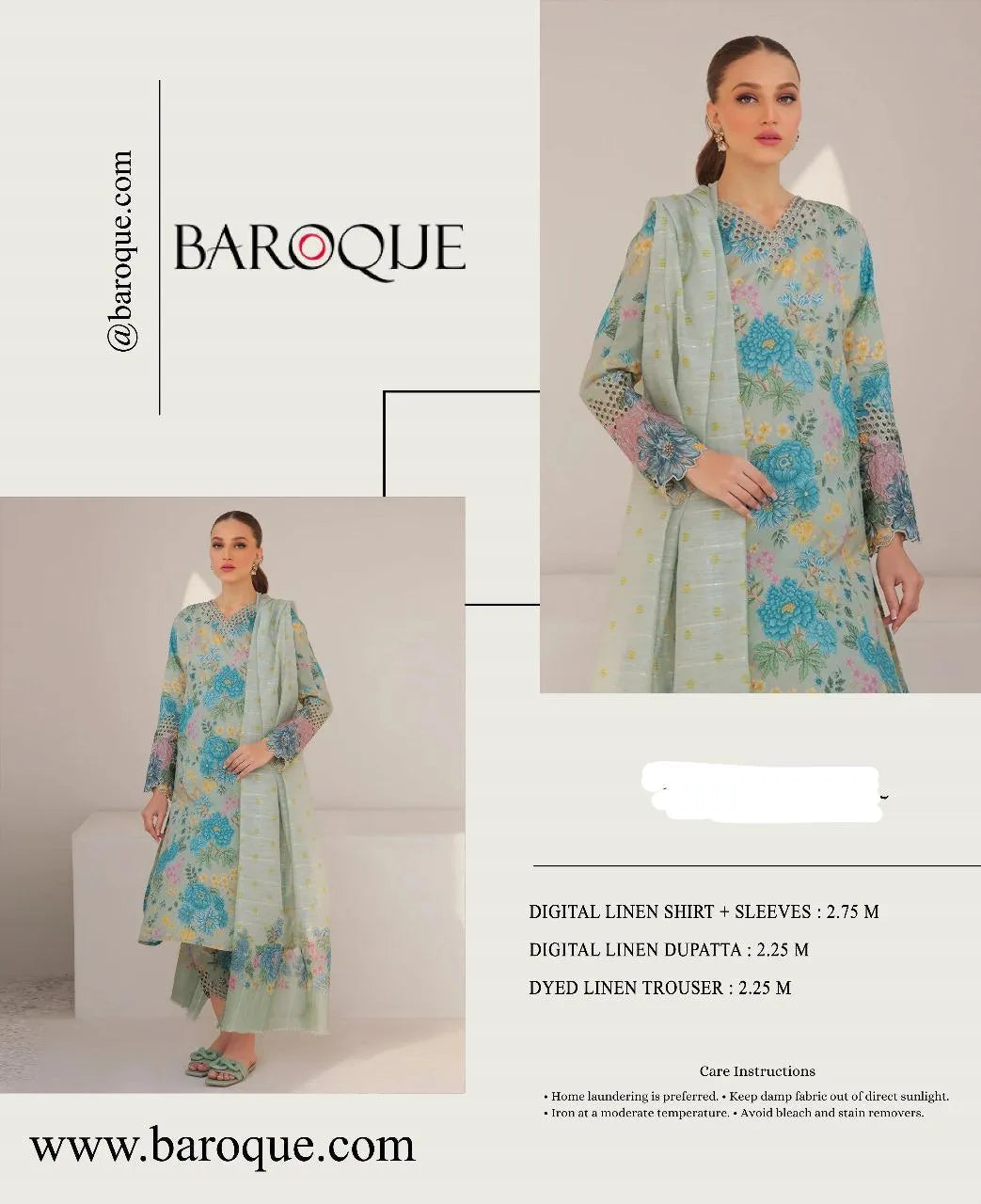 Baroque Digital Print Linen 3-Piece Suit Set