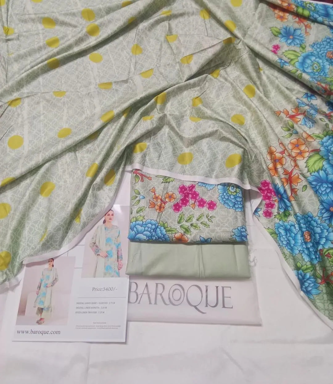 Baroque Digital Print Linen 3-Piece Suit Set