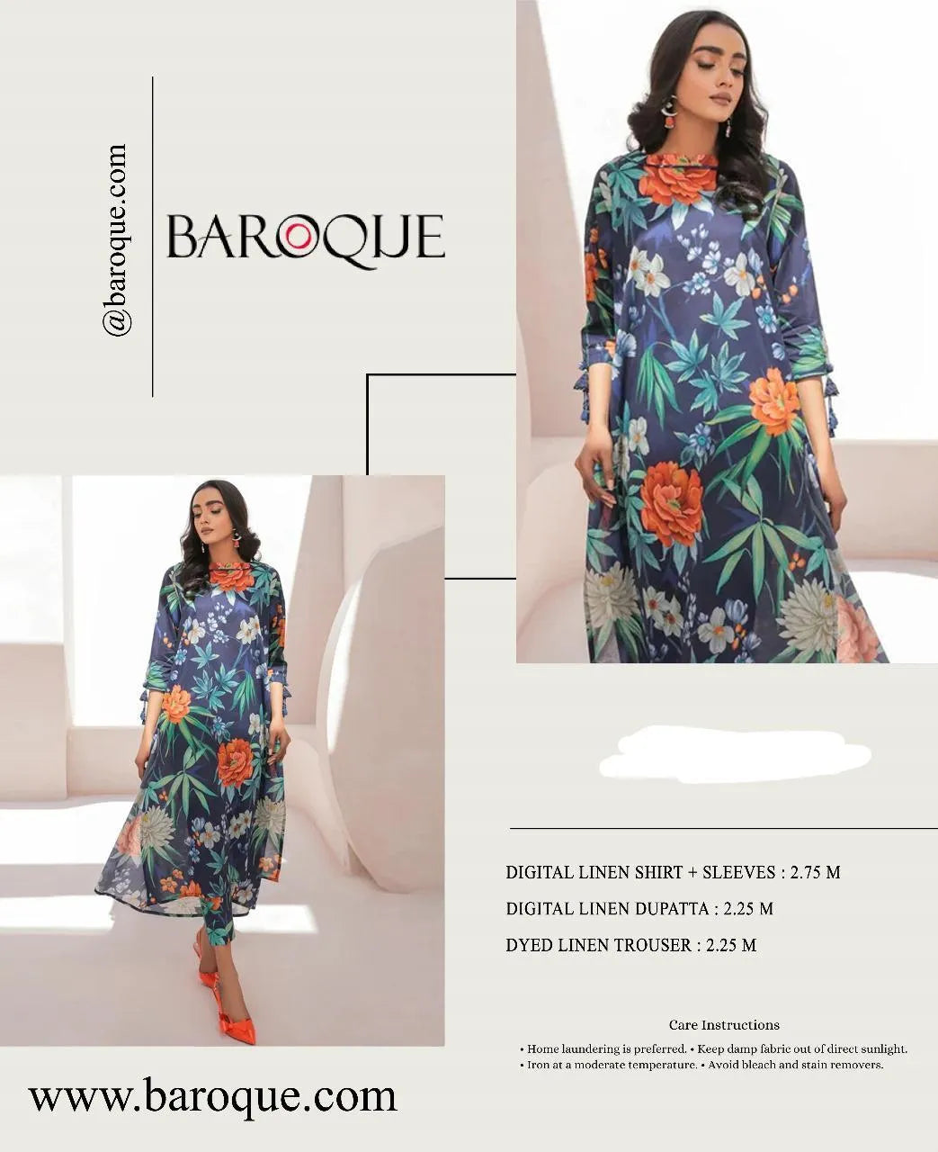 Baroque Digital Print Linen 3-Piece Suit Set