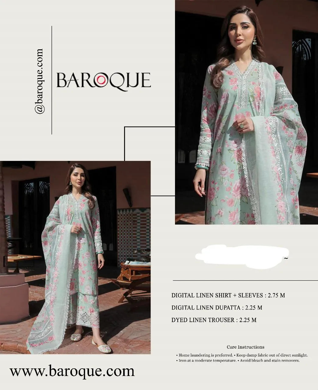 Baroque Digital Print Linen 3-Piece Suit Set