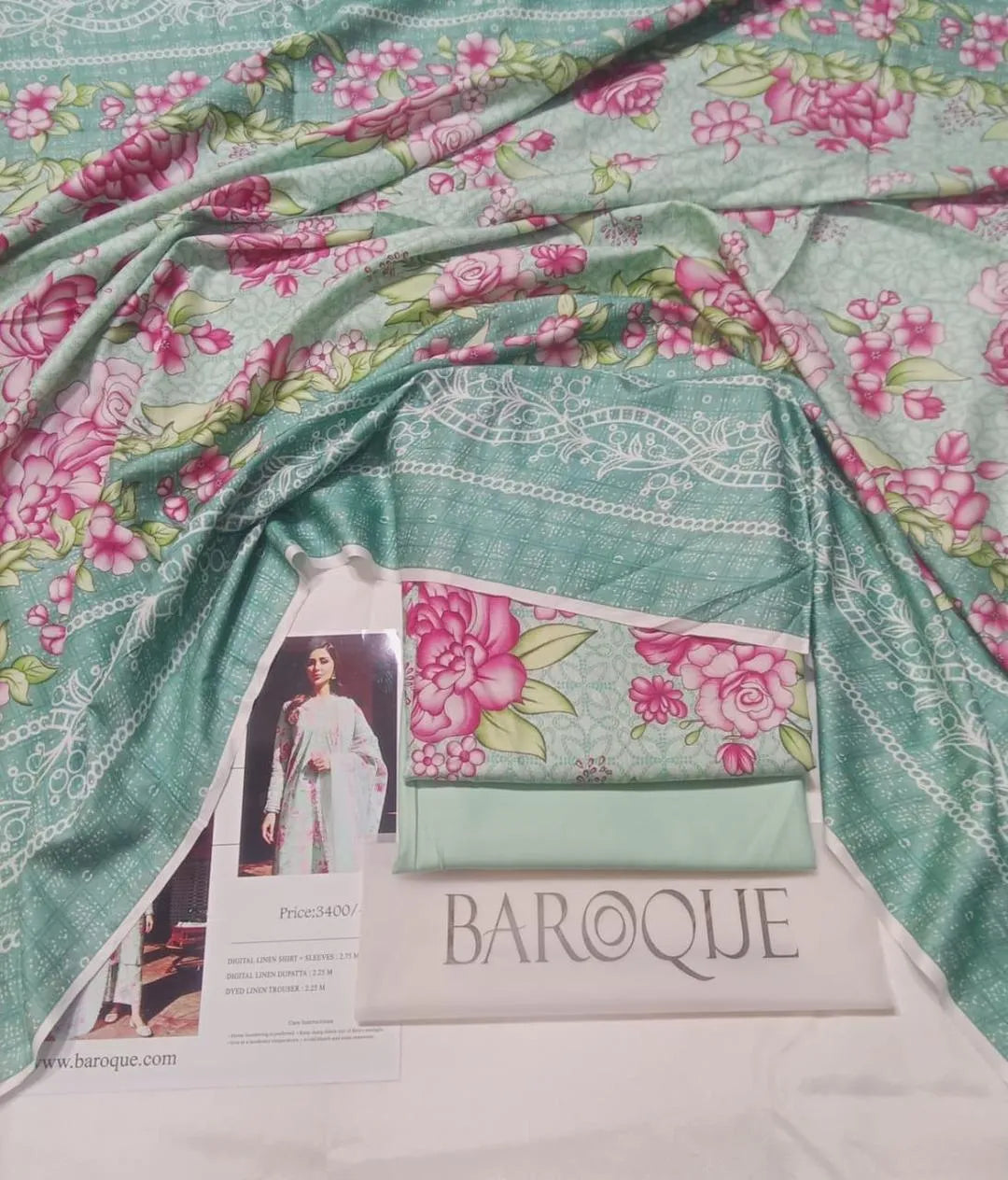 Baroque Digital Print Linen 3-Piece Suit Set
