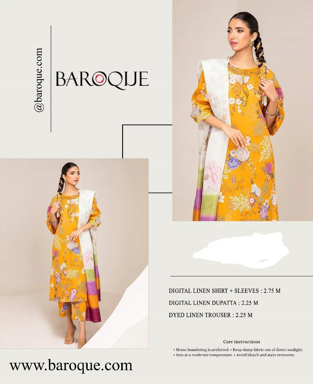 Baroque Digital Print Linen 3-Piece Suit Set