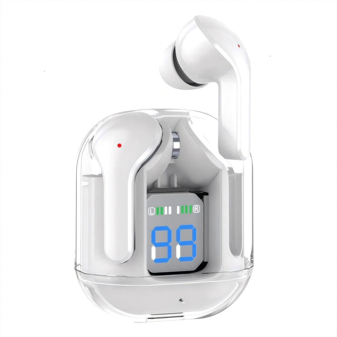 Stylish Bluetooth Earbuds with Clear Case & Water Resistant