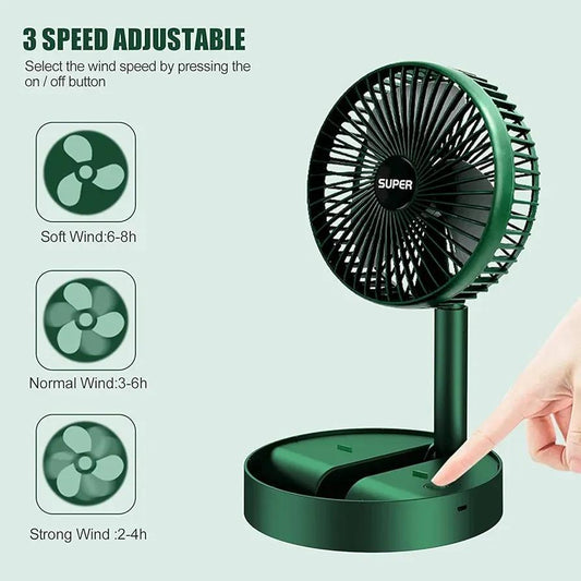 Portable Rechargeable Fan Green 3 Speed ABS