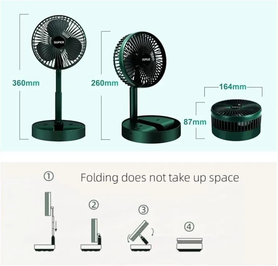 Portable Rechargeable Fan Green 3 Speed ABS