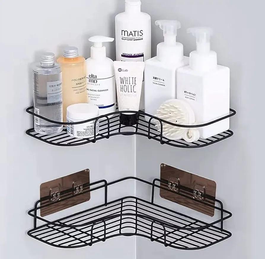 Black Corner Bathroom Shelf Stainless Steel 360° Organizer