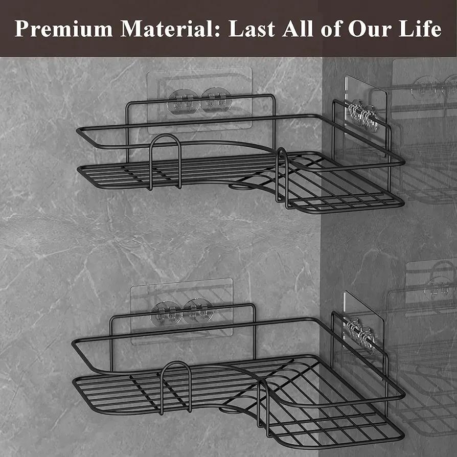 Black Corner Bathroom Shelf Stainless Steel 360° Organizer